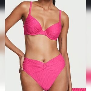 Victoria’s Secret VS Swim Pink Textured Push Up Bikini Set 32DD Top S Bottom